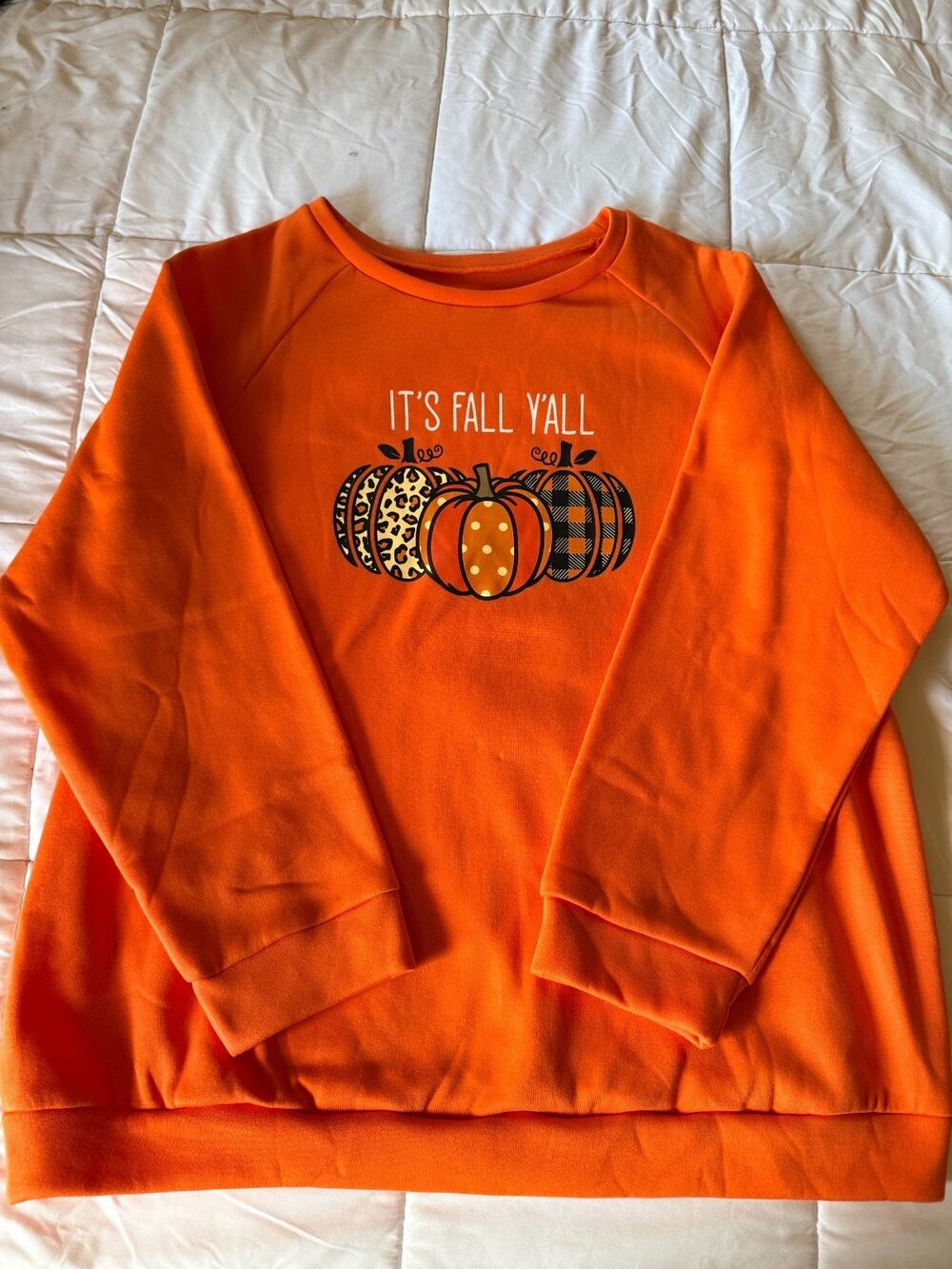 It’s Fall Y’all Pumpkin Sweatshirt Womens 3XL Orange Leopard Plaid Plus Size